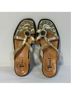 Think! Gold Metallic Leather Strappy Floral Sandals Women’s EU 39 US 8.5